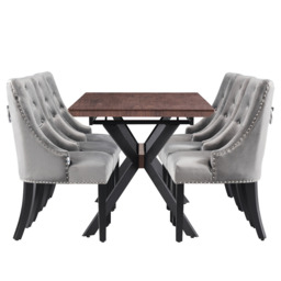 Blaze Walnut Dining Table and Set of 4 Black Windsor Dining Chairs - Dark Grey