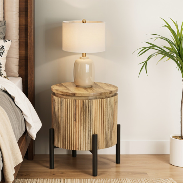 York Solid Wood Bedside Table with Metal Legs - image 1