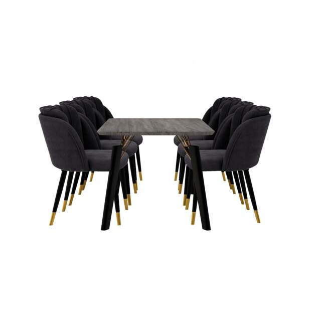Milano Cosmo LUX Dining Set - a Black DAining Table & 6 Dining Chairs with Gold End Caps - image 1