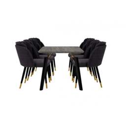 Milano Cosmo LUX Dining Set - a Black DAining Table & 6 Dining Chairs with Gold End Caps - thumbnail 1