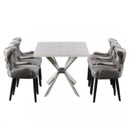 Oxford Duke LUXWhite  Dining Set with White Table and 6 Dining Chairs - thumbnail 1