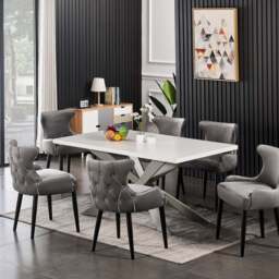 Oxford Duke LUXWhite  Dining Set with White Table and 6 Dining Chairs - thumbnail 2