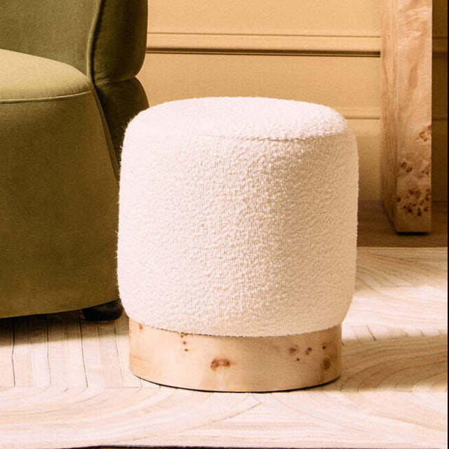 Mota Burl Wood And Cream Boucle Round Stool - image 1