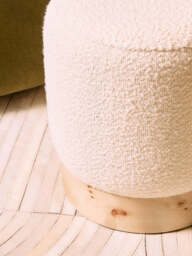 Mota Burl Wood And Cream Boucle Round Stool - thumbnail 4