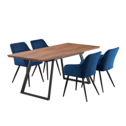 Camden Toga Brown LUX Dining Set with 4 Velvet Chairs - Blue