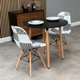 Patchwork Halo Dining Table Set - Set of 2 Black and White Patchwork Retro Tower Chairs & a Halo Dining Table - thumbnail 2