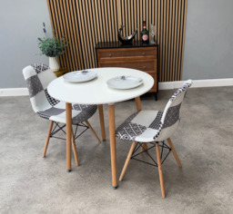 Patchwork Halo Dining Table Set - Set of 2 Black and White Patchwork Retro Tower Chairs & a Halo Dining Table - thumbnail 4