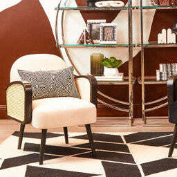 Hala Cream Velvet and Rattan Armchair - image 1