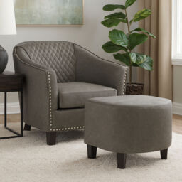 Grey Faux Leather Tub Chair with Footstool - Derby