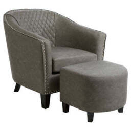 Derby Grey Faux Leather Tub Chair With Footstool - thumbnail 3