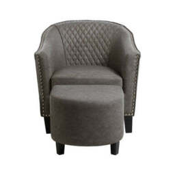 Derby Grey Faux Leather Tub Chair With Footstool - thumbnail 2