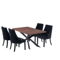 Windsor Duke Lux Dining Set - A Walnut Table with Set of 4 Dining Chairs - Black