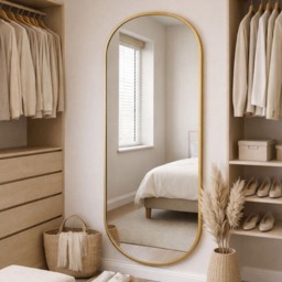 Emi - Full Length Gold Metal Runway Oval Mirror - 180cm x 80cm - thumbnail 2