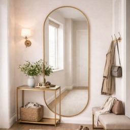 Emi - Full Length Gold Metal Runway Oval Mirror - 180cm x 80cm - thumbnail 1