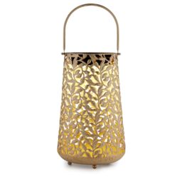 Garden Stories Outdoor Solar Leaf Pattern Cylindrical Lantern