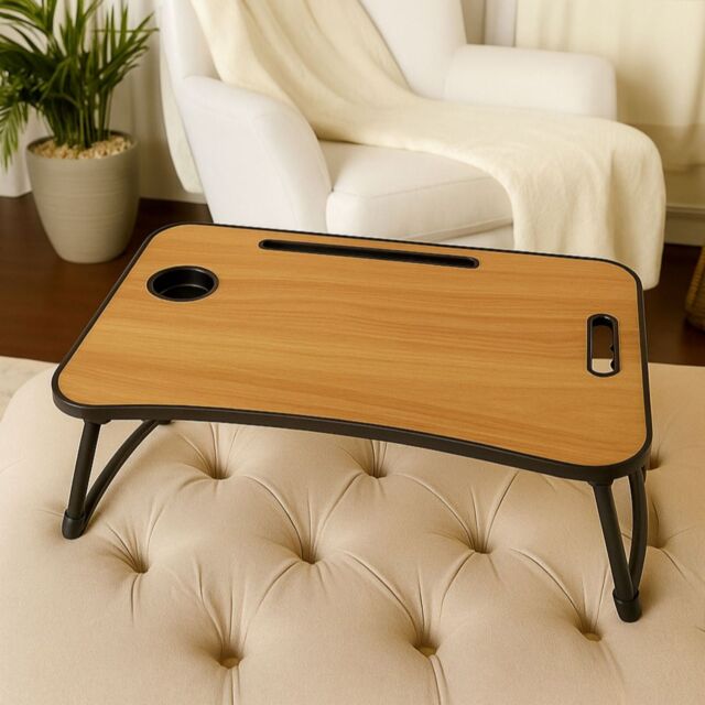 Portable Multimedia Table w/ Foldable Legs, Cup & Tablet Holders