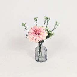 Peony Dahlia and Foliage in Smoked Ridged Vase