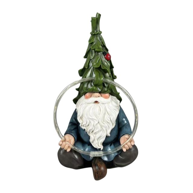 Garden Reflections Solar Pre-Lit Christmas Gnome with Ring Light