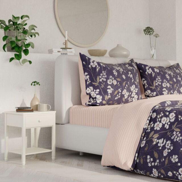 Outlet Cozee Home Reversible Floral Stripe 4 Piece Duvet Set