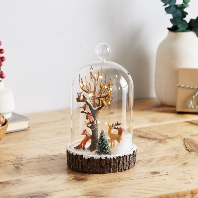 My Home Stories Pre-Lit Winter Scene in Glass Cloche