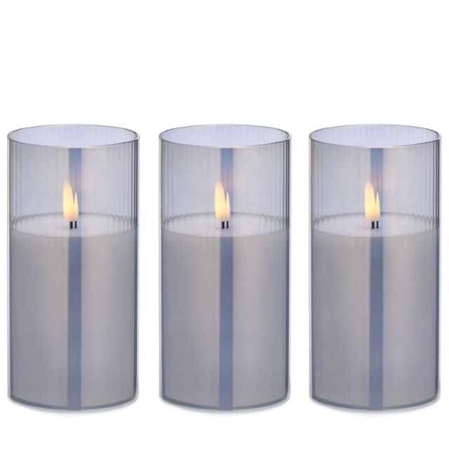 Home Stories Set of 3 15cm LED Flameless Candle in Glass Holder