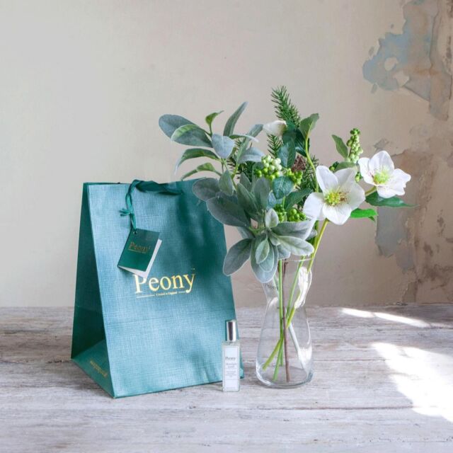 Peony Hellebores, Pine Berries & Foliage In a Vase with Gift