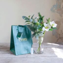 Peony Hellebores, Pine Berries & Foliage In a Vase with Gift