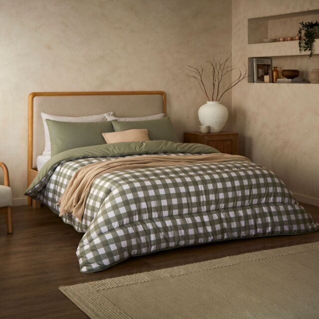 Night Lark Seersucker Olive Gingham Coverless 10.5 Tog Duvet & Pill...