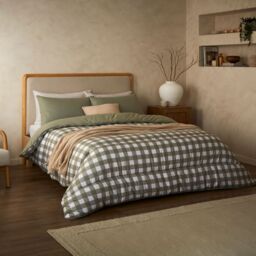 Night Lark Seersucker Olive Gingham Coverless 10.5 Tog Duvet & Pill...