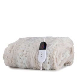 Cozee Home Printed Faux Fur and Velvetsoft Heated Throw with 9 Heat...