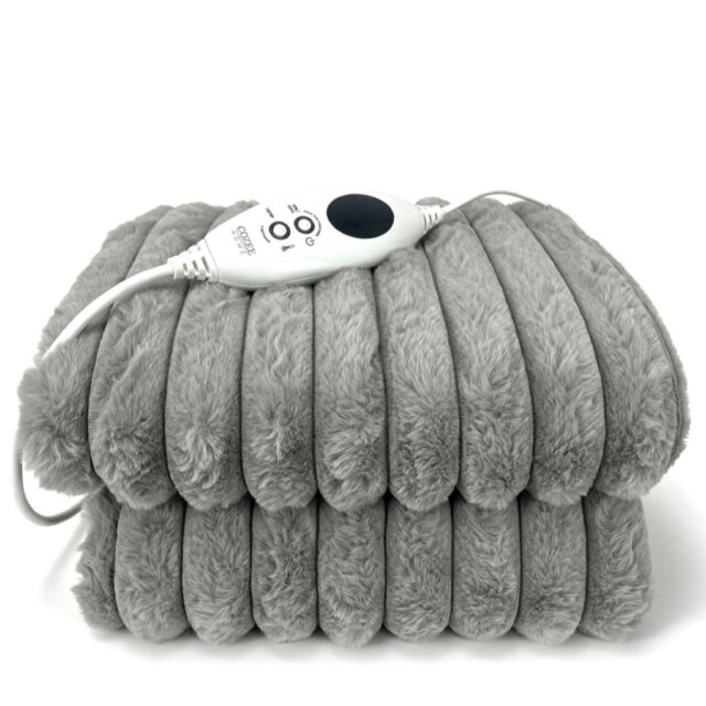 Cozee Home Ribbed Faux Fur and Velvetsoft Heated Throw with 9 Heat...