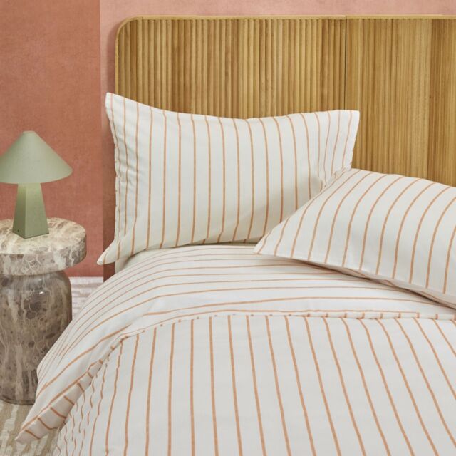 abode Cotton Blend Printed Stripe 3 Piece Duvet Set