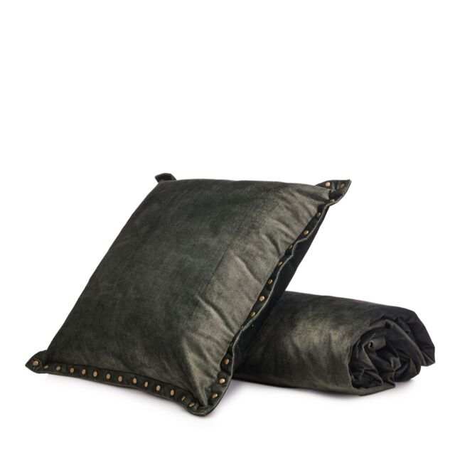 Otters Brook Green Velvet Square Cushion and Throw Set