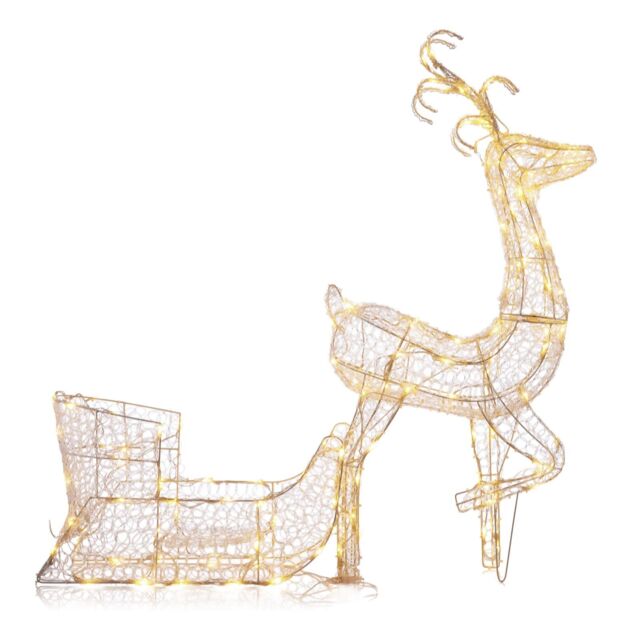 Home Stories Indoor Outdoor Pre Lit Reindeer & Sleigh Decoration