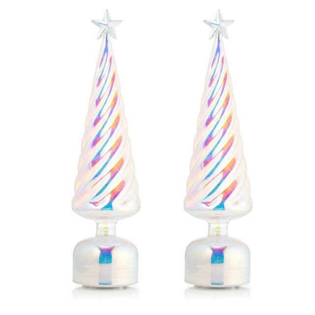 Outlet Home Reflections Set of 2 Pre-Lit Rotating Glass Christmas Tree