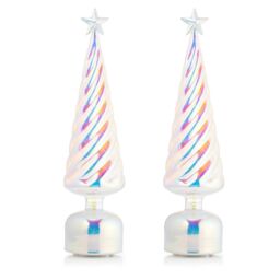 Outlet Home Reflections Set of 2 Pre-Lit Rotating Glass Christmas Tree