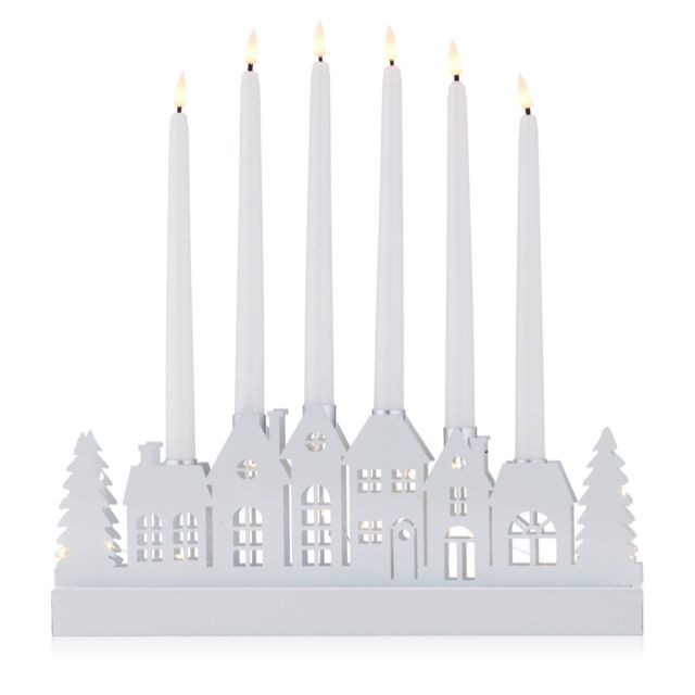 Home Stories Metal Village Taper Candle Display Holder With Faux Ca...