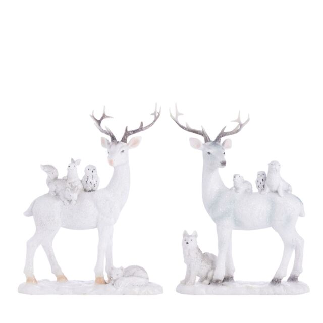 Festive Set Of 2 Enchanted Reindeer With Animals