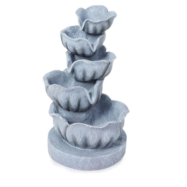 Garden Stories 5 Tier 46cm Tall Cascading Lotus Fountain with LED L...
