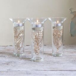 Peony Set of 3 Tealight Holders Gold Mimosa Stems