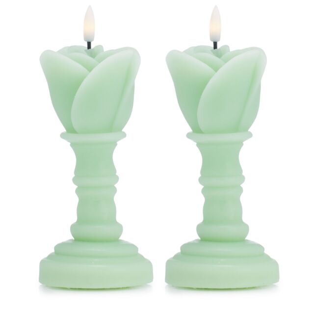 Home Stories Set Of 2 Flameless Wax Rose Candles