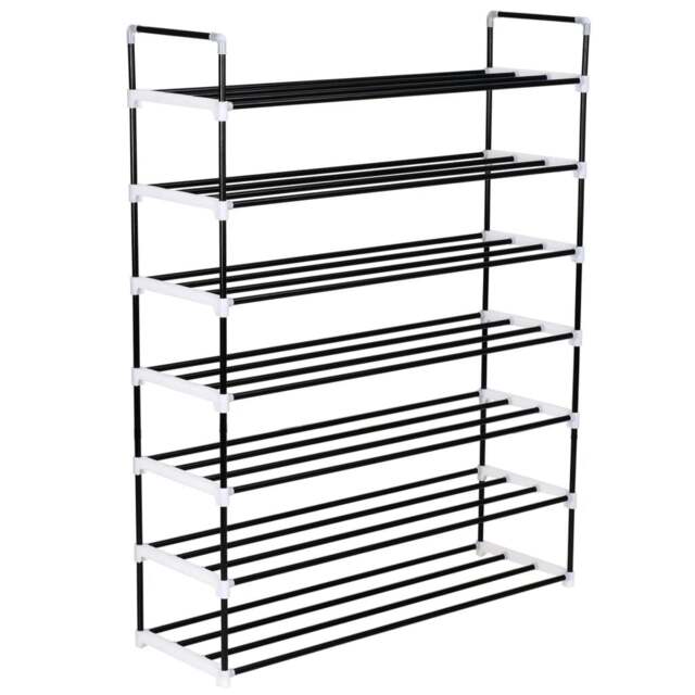 Rackhams Shoe Rack with 7 Shelves Metal and Plastic Black - image 1