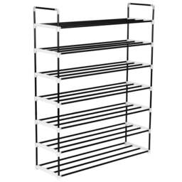 Rackhams Shoe Rack with 7 Shelves Metal and Plastic Black - thumbnail 1