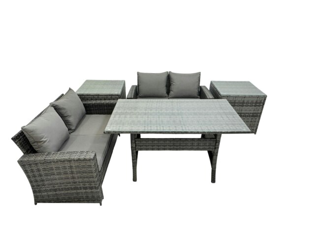 Rackhams 4 Seater Wicker PE Rattan Furniture Outdoor Dining Table Double Seat Sofa 2 Side Table Set Dark Grey Mixed - image 1
