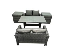 Rackhams 4 Seater Wicker PE Rattan Furniture Outdoor Dining Table Double Seat Sofa 2 Side Table Set Dark Grey Mixed - thumbnail 2