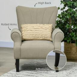 Rackhams Upholstered Accent Chair with Rolled Arms and Wood Legs, Armchair for Living Room Bedroom, Beige - thumbnail 5