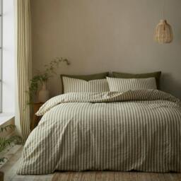 Rackhams Cotton Rich Woven Stripe Green Duvet Cover Set - Single