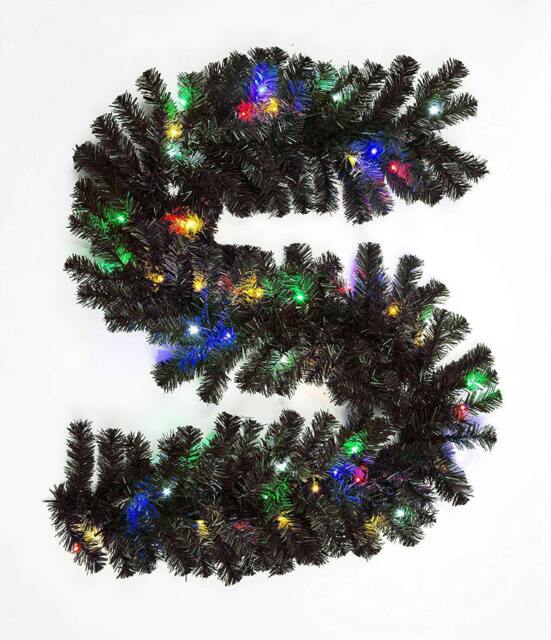 Rackhams 2m Black Pre-Lit Artificial Christmas Garland with Multicolour Lights, Flexible PVC, Indoor and Sheltered Outdoor Use - 2M - PVC - Black