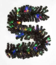 Rackhams 2m Black Pre-Lit Artificial Christmas Garland with Multicolour Lights, Flexible PVC, Indoor and Sheltered Outdoor Use - 2M - PVC - Black