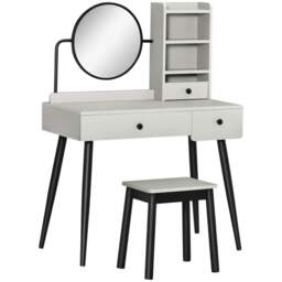 Rackhams Dressing Table Set with Mirror and Stool, Vanity Makeup Table with 3 Drawers and Open Shelves for Bedroom, Living Room, Grey - thumbnail 1